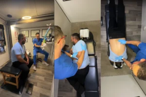 Paciente recibiendo terapia quiropráctica después de un accidente para aliviar el dolor y restaurar la movilidad de forma natural en Durham NC.